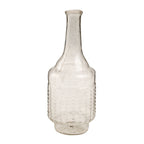 The Indaba Trading Recycled Glass Bottle Vase, Clear, features a long narrow neck, rounded body with a textured dimpled pattern, and flat base. This vintage-inspired vase is empty and displayed against a plain white background.