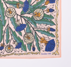 The 34" Dandy Wild Rag Bandana by Handker Bandanas is crafted from premium cotton with stylized dandelions, blue and yellow thistle-like flowers, and green leaves on a light background edged in soft orange.