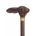 The Harvy Canes Rabbit Cane features a rabbit head-shaped handle with detailed ears and face, a sturdy beechwood shaft, and a gold-colored collar.