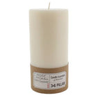 The HomArt Pillar 3 x 6 - Ivory is a large, unscented paraffin candle with a single wick and brown paper label, offering up to 80 hours of burn time.