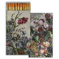 HomArt’s Match - French Floral features a box of safety matches with a vintage-style floral and fruit illustration—roses, grapes, and peonies. These unique match boxes double as charming decor, with match heads visible above the open box.