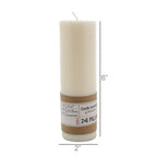 The HomArt Pillar 2 x 6 - Ivory is an unscented ivory candle made from paraffin palm wax, measuring 6" tall by 2" diameter, featuring a bottom label and designed for long-lasting burn time.