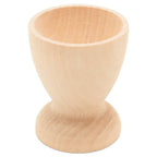 The Woodpeckers Crafts Wooden Egg Cup Holder features a smooth, unfinished wood surface and a simple, rounded design, shown against a white background.