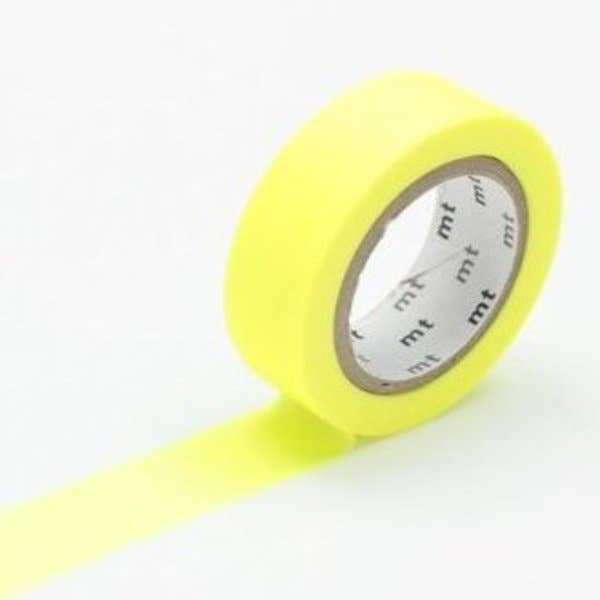 A roll of Washi Tape: Shocking Yellow with a partial strip unrolled.