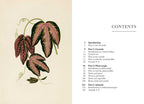 On the left is a vintage botanical illustration of pink and green leaves; on the right, the Contents page of "A Practical Guide to Magic in Nature" by Jessica Lahoud (Simon & Schuster) outlines crystals, plants, plant magic, correspondences, animals, and more.