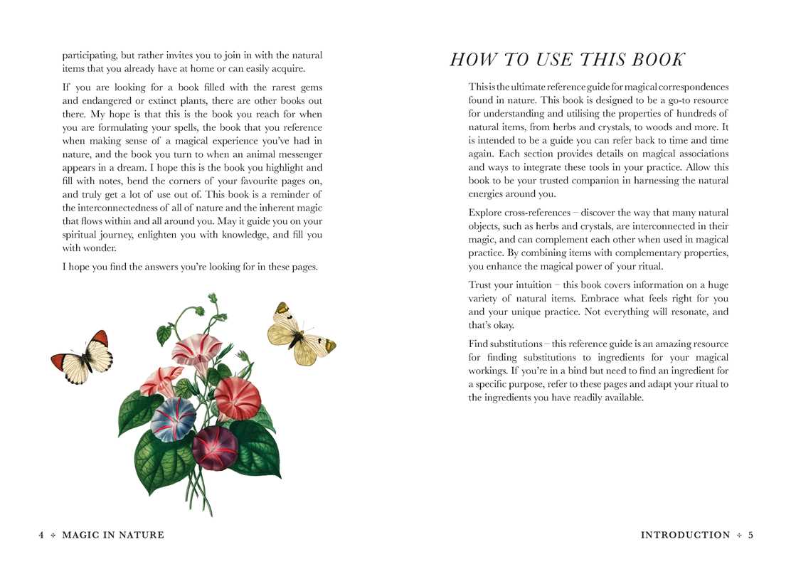 An open copy of "A Practical Guide to Magic in Nature" by Jessica Lahoud (256-page hardcover, Simon & Schuster) shows insect illustrations and a "How to Use This Book" page, guiding readers in exploring magic in nature with crystals and plants.
