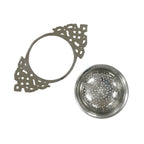 The Madison Bay Co. Nickel Plated Tea Strainer, Antique Vintage Style (4-1/2”), is displayed with its matching round mesh bowl on a white background.