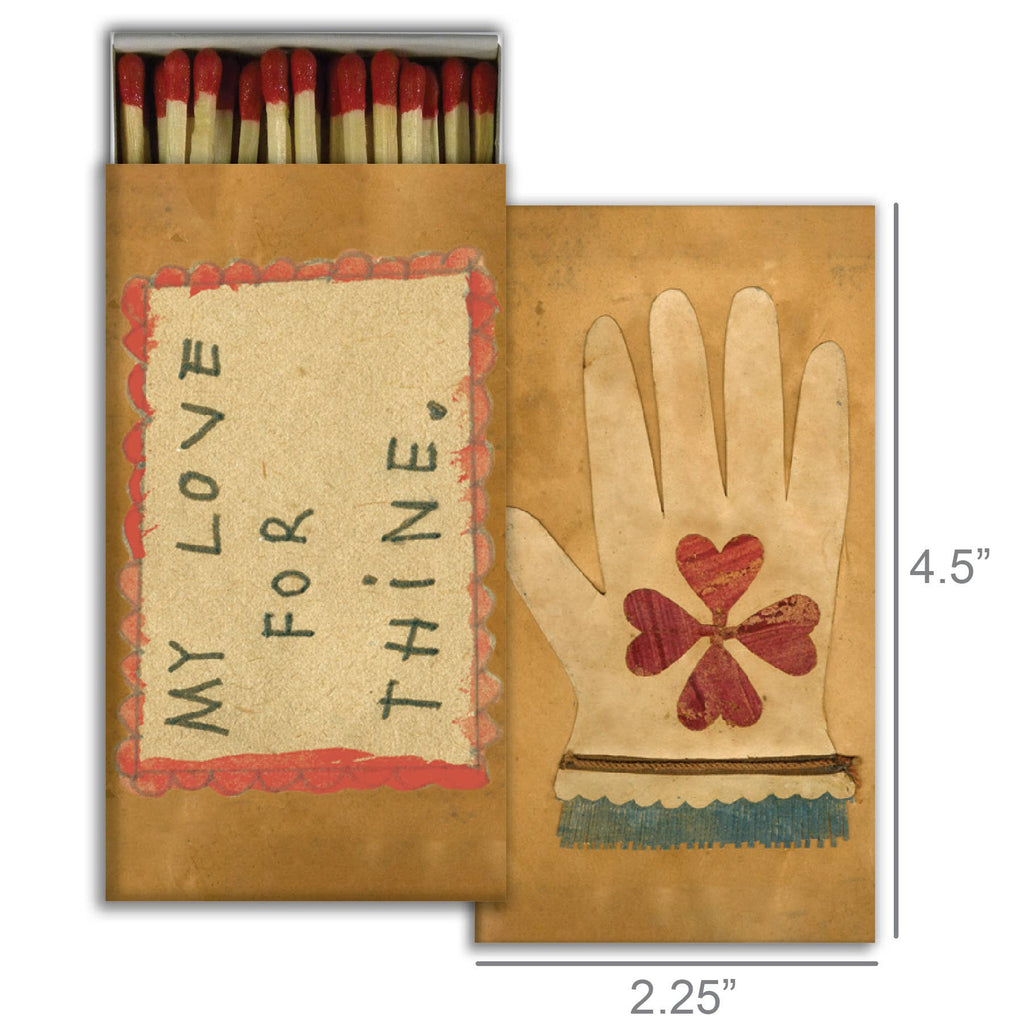 HomArt’s Match - My Love For Thine features an illustrated hand, red clover, and lace details. The back reads "MY LOVE FOR THINE." Size: 4.5 x 2.25 in—a charming gift for any host or hostess.